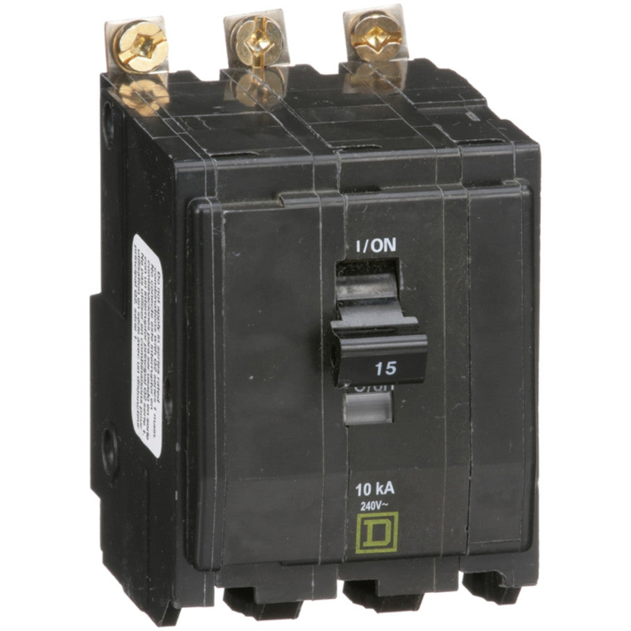 QOB Miniature Circuit Breaker, Bolt On, 3 Pole, 15A, 120/240V, 10kA
