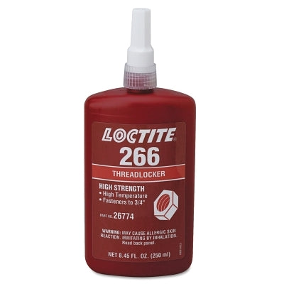 266 Threadlockers, High Strength/High Temperature, 250 mL, Up to 3/4 in Thread, Red-Orange