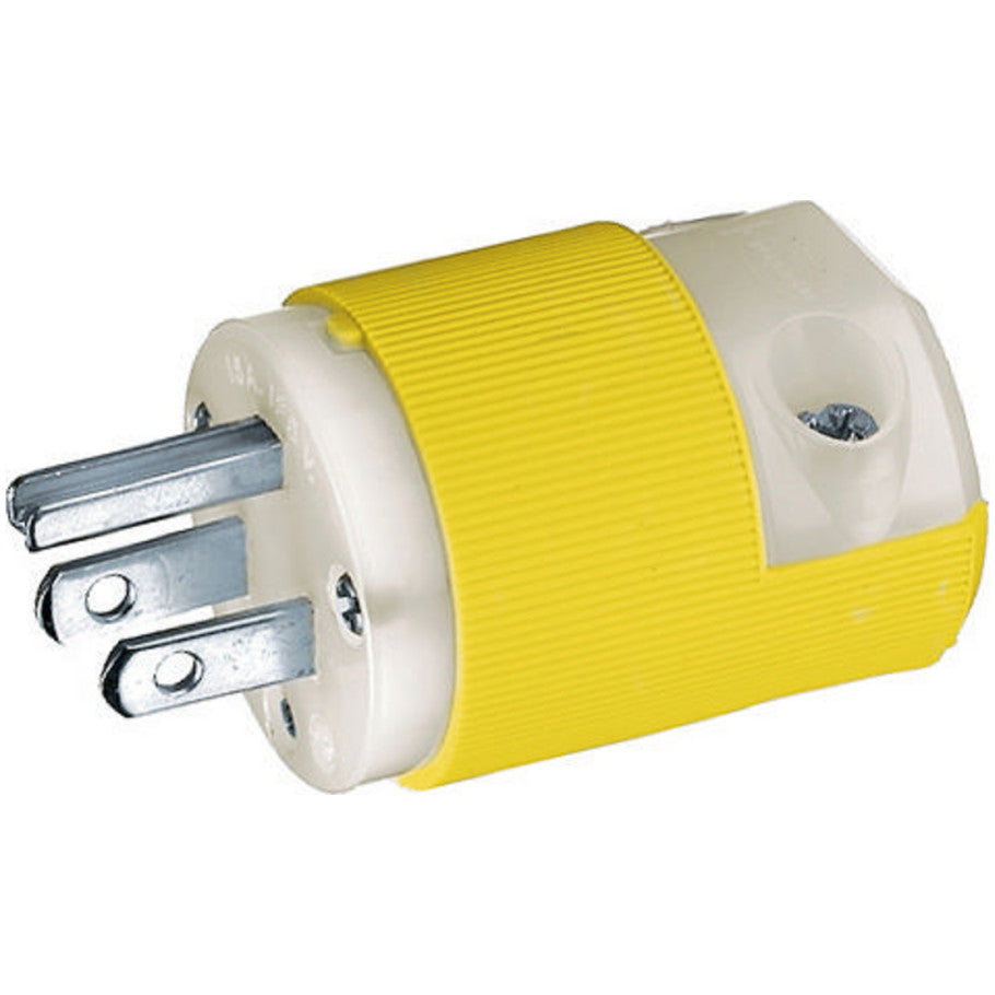 Insulgrip Straight Blade Plug, 15A, 125V, 2P3W, Cord Dia. 0.230 to 0.720 in., Ribbed Housing, VARI-SIZE Cord Clamp, Yellow