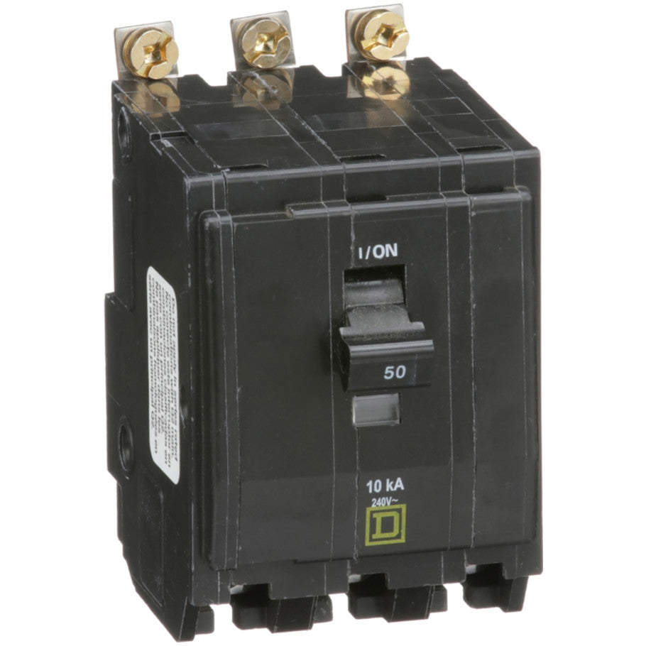 Mini circuit breaker, QO, 50A, 3 pole, 120/240VAC, 10kA, bolt on