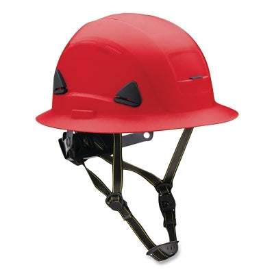 Fibre-Metal Climbing Style Full Brim Safety Helmet, Type II, Class E, Ratchet Suspension, Non-Vented, Red