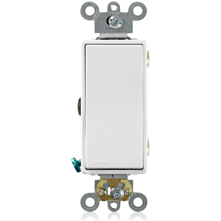 Decora Plus Rocker AC Quiet Switch, 3-Way, 15A, 120/277V, Self-Grounding, Back and Side Wired, White