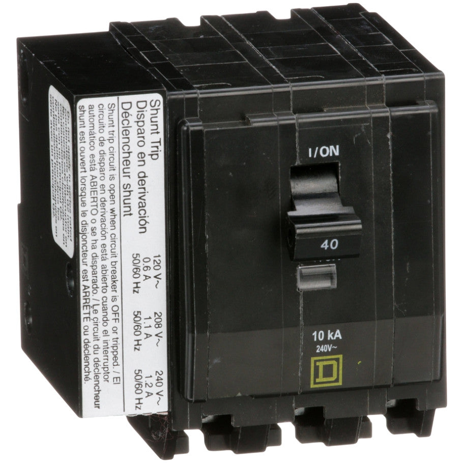 QO Miniature Circuit Breaker, Plug-In, Shunt Trip, 10kA, 240 Vac, 3-Pole, 40A