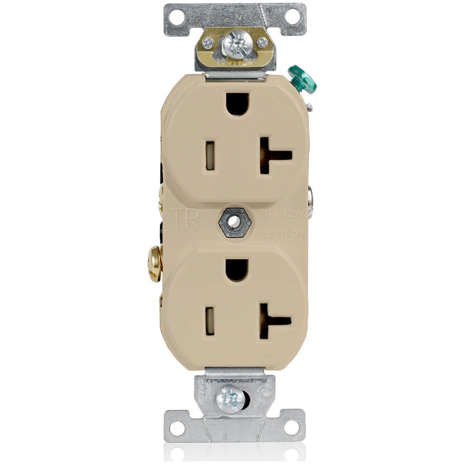 Thermoplastic 20A 125V 2P3W Tamper-Resistant Self-Grounding Straight Blade Duplex Receptacle, Ivory