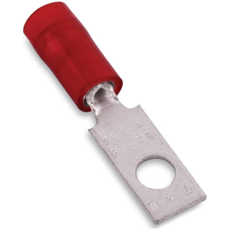 Nylon Insulated Rectangular Ring Terminal, Length 1.015 Inches, Wire Range  22- 18 AWG, Color Red, Copper, Tin Plated
