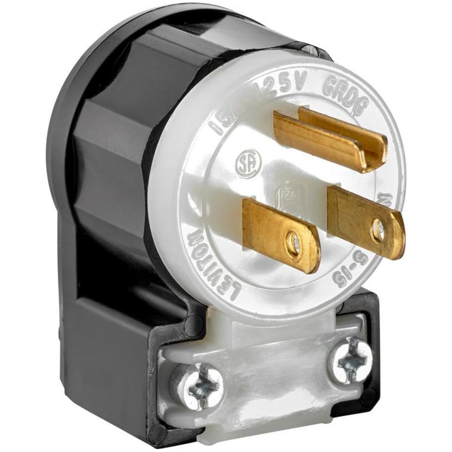 Black/White Nylon 15A 125V 2P3W Straight Blade Angled Plug, Industrial Grade