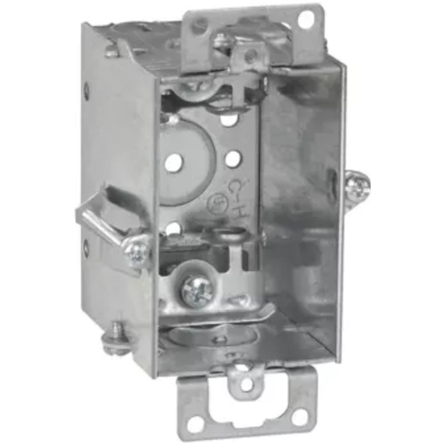 Steel Switch Box, 3x2, Gangable, 2-1/2 in. D, (4)Side Cable Clamps, (1)1/2 in. Bottom KO, Mounting Ears, Hold-Tite Bracket