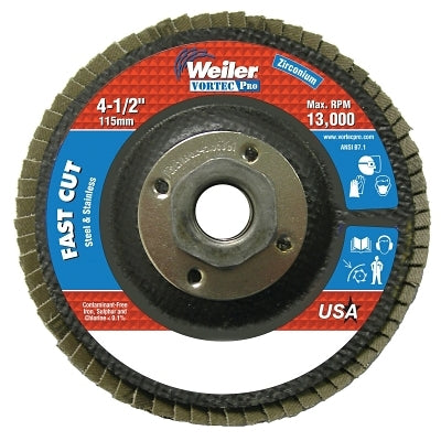 Vortec Pro Abrasive Flap Disc, 4-1/2 in dia, 36 Grit, 5/8 in-11, 13000 rpm, Type 29