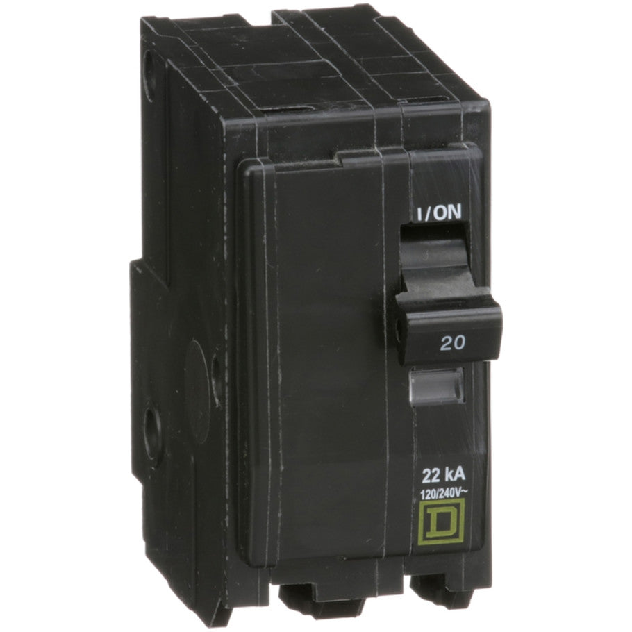 QO Miniature Circuit Breaker, Plug-In, 22kA, 120/240 Vac, 2-Pole, 20A, Common Trip