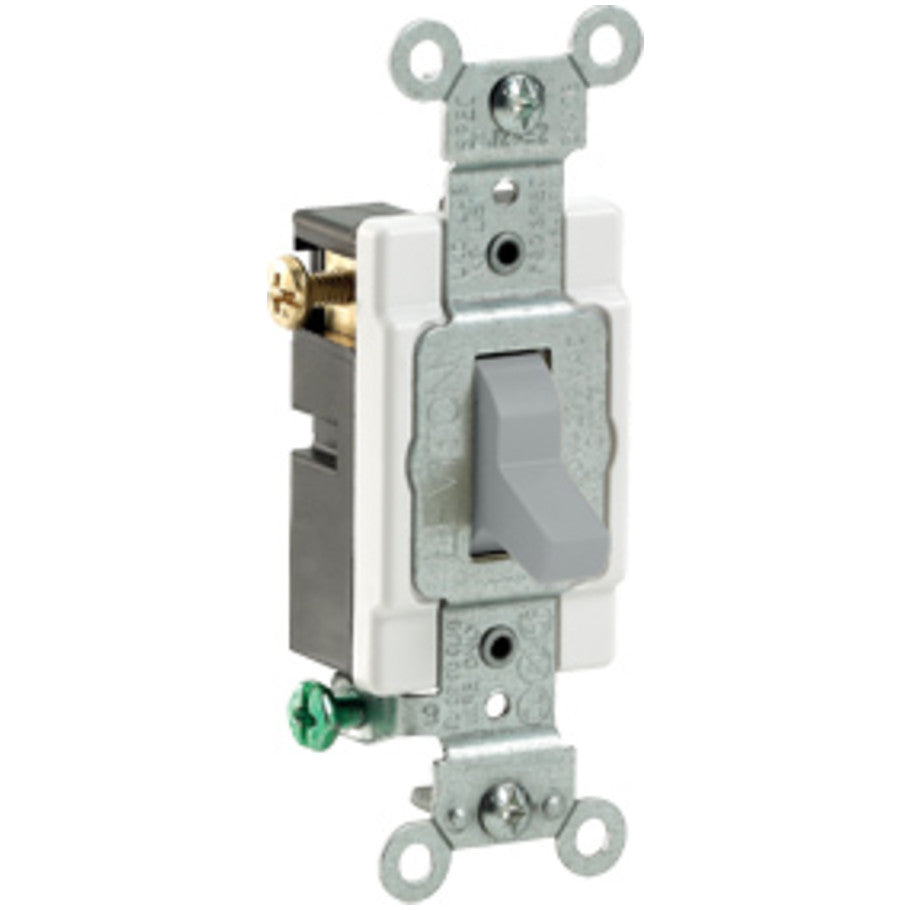 Toggle AC Quiet Switch, 3-Way, 20A, 120/277V, Side Wired, Gray