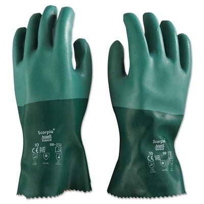 AlphaTec 08-352 Neoprene Coated Gloves, Rough Finish, Size 10, Green