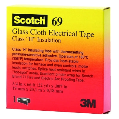 3M 99109 Glass Cloth Electrical Tape 69, 3/4 in W x 66 ft L, White
