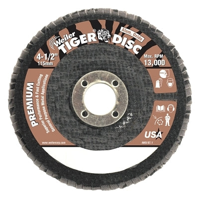 Tiger Disc Angled Style Flap Discs, 4 in,36 Grit,5/8 Arbor,Phenolic Back,Alum Oxid