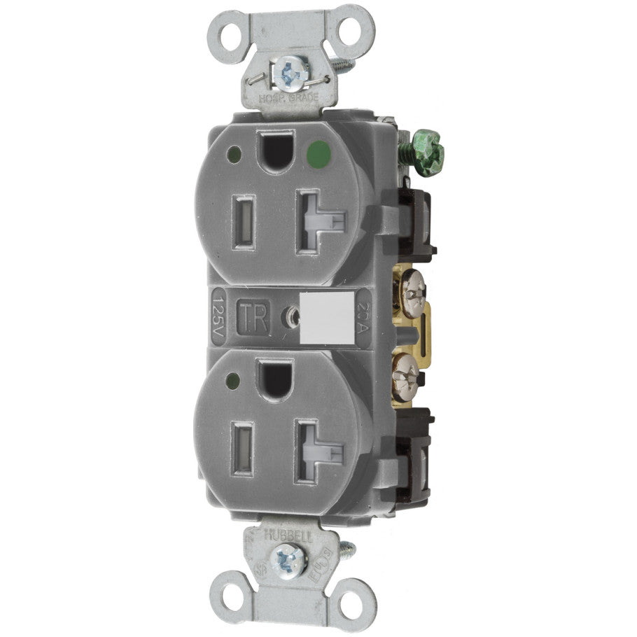 Traditional Duplex Receptacle, Nylon, Gray, 20A, 2-Pole, 3-Wire, 125V ac