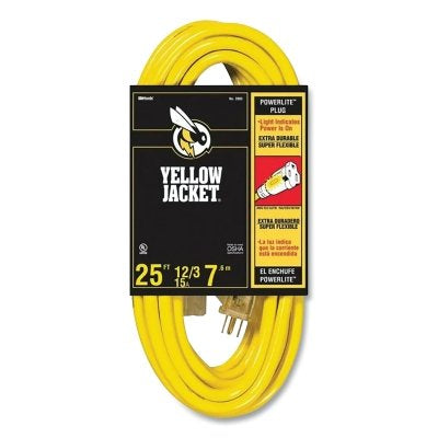 Yellow Jacket Power Cord, 25 ft L, 12/3 cord, Yellow