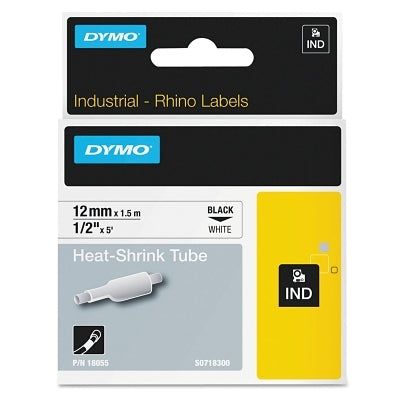 Heat-Shrink Tube, 1/2 in W x 5 ft L, Black on White