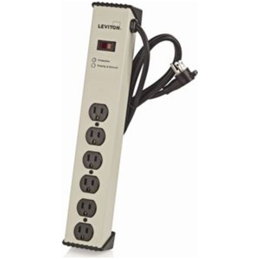1449 3rd Edition, 125 Volt 15 Amp Surge Protected, 6-Outlet Strip w/Switch, 6 Feet 14-3 SJT Cord Length, Beige