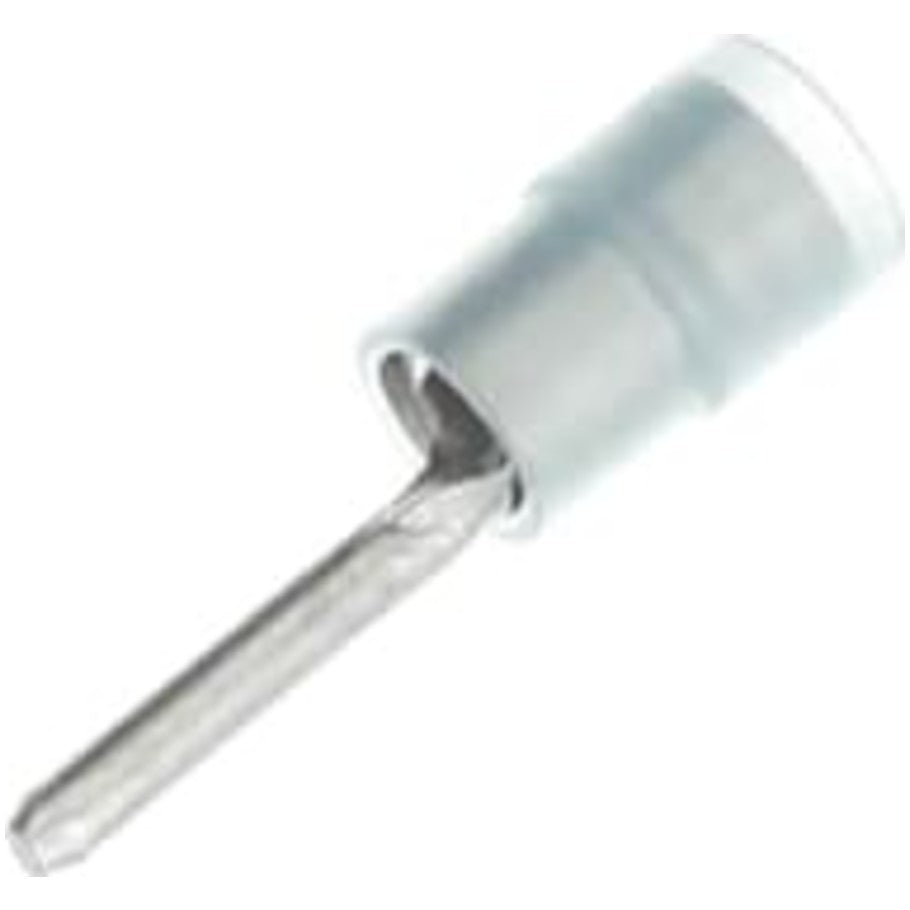 Nylon Insulated Pin Terminal, Length .87 Inches, Pin Length .390 Inches, Wire Range  16- 14 AWG, Color Blue, Copper, Tin Plated