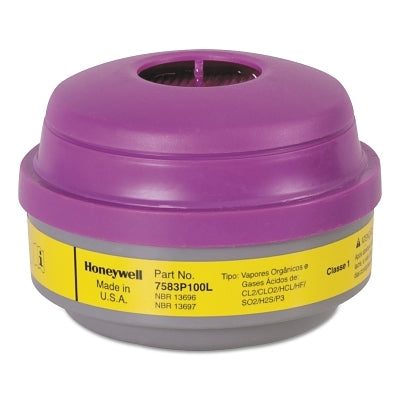 Combination Gas and Vapor Cartridge, Yellow/Magenta, Chlorine/Hydrogen Chloride/Organic Vapors, P100 Filter