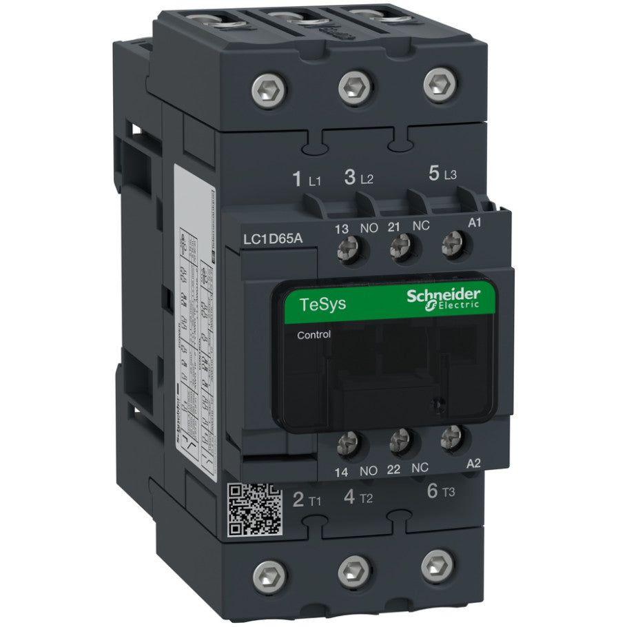 IEC Contactor, TeSys Deca, Nonreversing, 65A, 40HP at 480VAC, Up to 100kA SCCR, 3 Phase, 3 NO, 24VAC 50/60Hz Coil, Open