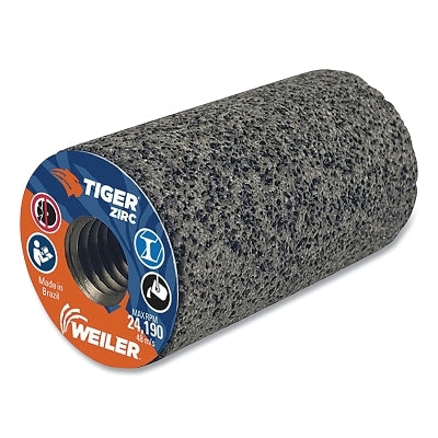 Tiger Grinding Plug, 1-1/2 in dia x 2-1/2 in Thick x 5/8 in-11 Arbor, 20 Grit, Zirconia Alumina, Type 18, 12 EA/BX