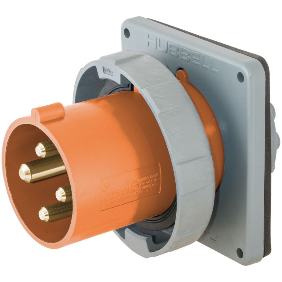 Hubbell 100A 125/250V 3P4W Watertight IEC Pin and Sleeve Inlet, Orange