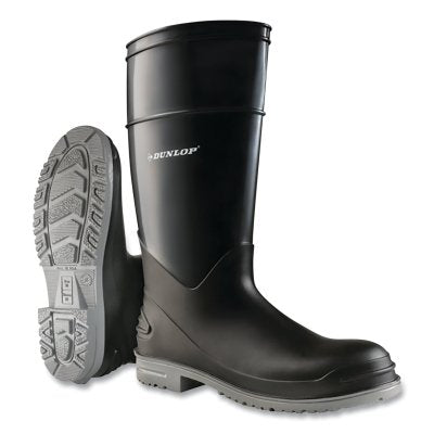 PolyGoliath Rubber Boots, Plain Toe, Men's 15, 16 in Boot, Polyblend/PVC, Black/Gray