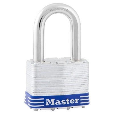 No. 5 Laminated Steel Padlock, 3/8 in dia x 15/16 in W x 1-1/2 in H Shackle, Silver/Blue, Keyed Different