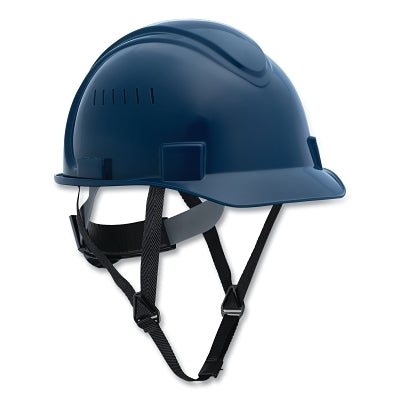 Short Brim Hard Hat, 4-point Ratchet Suspension, Vented, Dark Blue