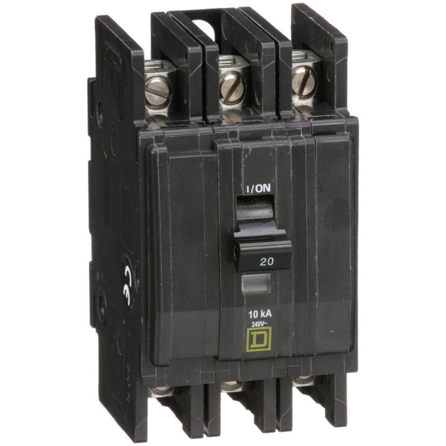 QOU Miniature Low Ampere Circuit Breaker, Unit-Mount, 10kA, 240 Vac, 3-Pole, 20A