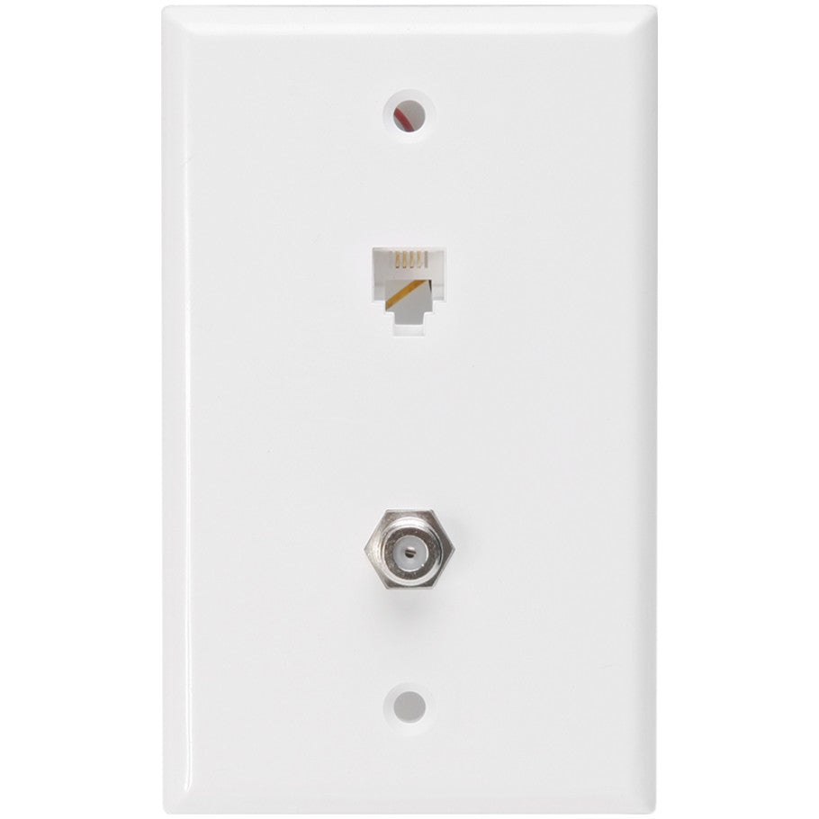 Standard Telephone Wall Jack, 6P4C x F, Screw Terminal, White