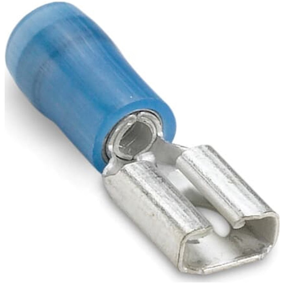 Nylon Insulated Open Top 90 Degree Flag Female Disconnect Terminal, Wire Range  16- 14 AWG, Color Blue, Brass, Tin Plated