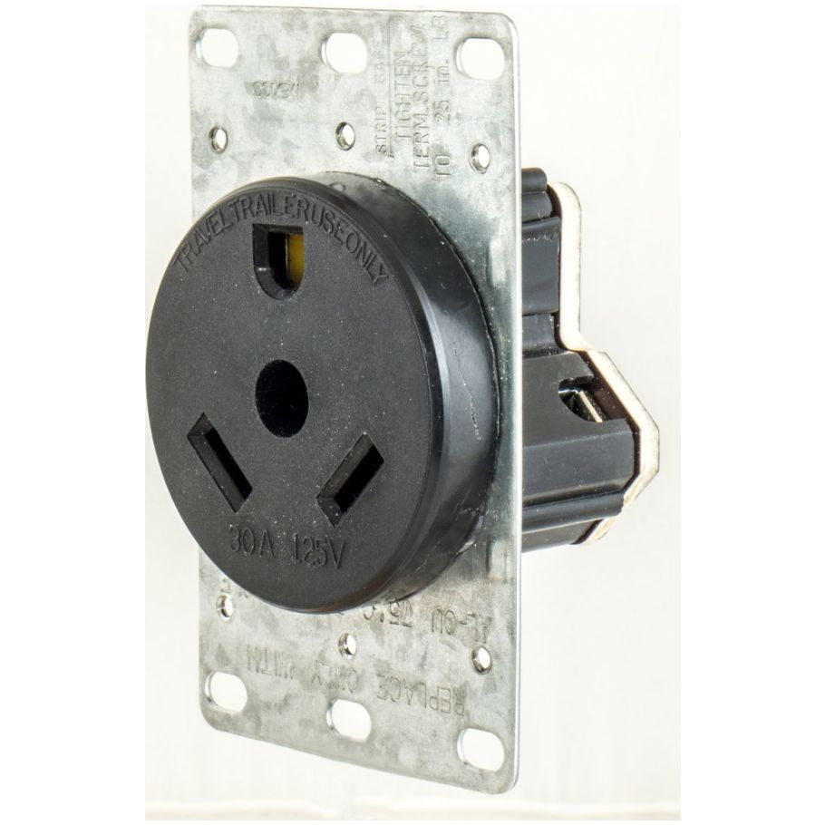 Straight Blade Receptacle, Thermoplastic Polyester, Black, 30A, 125V ac, 2-Pole, 3-Wire