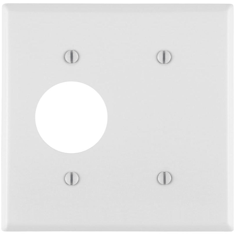 Painted Metal 2 Gang Strap Mount Combination (1) Blank and (1) Single 1.406 Inch Dia. Device Wall Plate, White