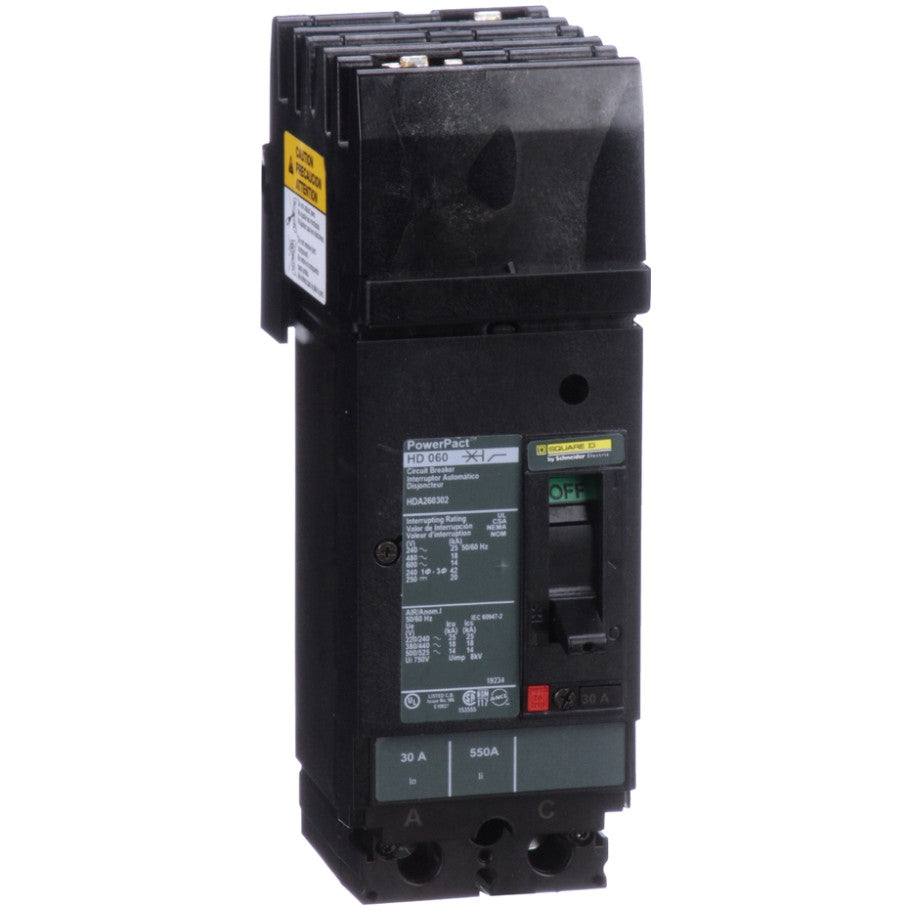 PowerPact Molded Case Circuit Breaker, I-Line Mount, H-Frame, Thermal Magnetic, 2-Pole, 600V, 14kA, 30A
