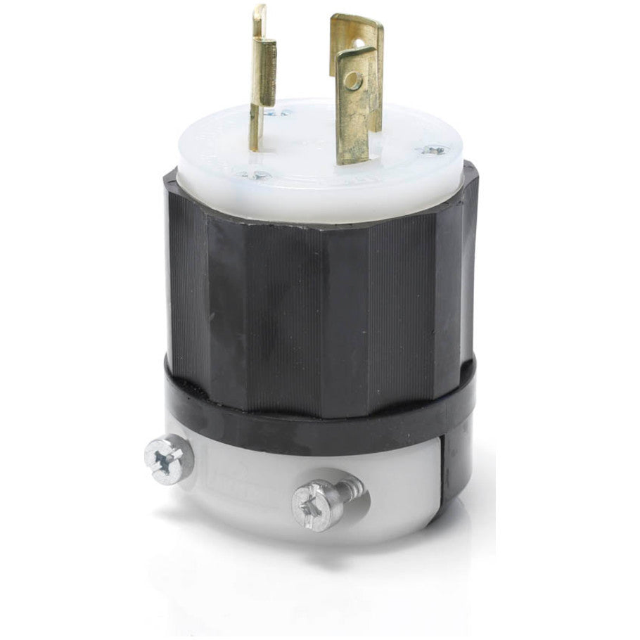 Black   White Locking Blade Plug, Industrial Grade, 20A 125V, 2P3W, Black and White