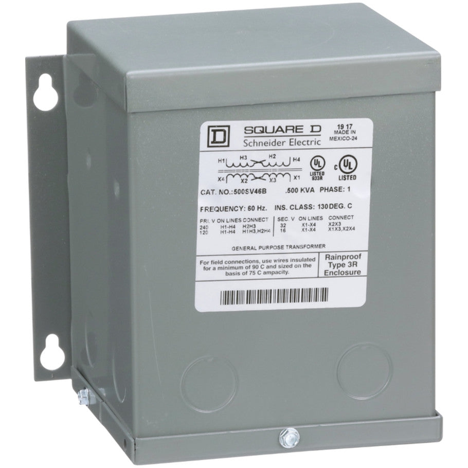 Dry Type Transformer, Buck Boost, General Purpose, 1 Phase, 0.50 kVA, 120 x 240V Primary, 16/32V Secondary, NEMA 1/3R