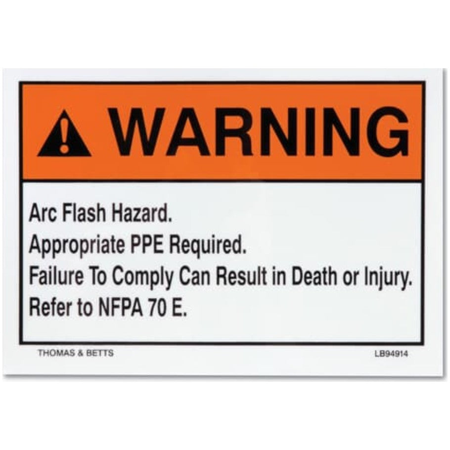 E-Z-Code Safety Label, Length: 3-1/2 in, Width Inches: 5 in, Black/Orange, Legend: Warning Arc Flash Hazard