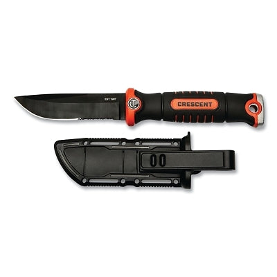 Fixed Blade Trade Knife, 9.75 in L, Serrated, Plastic, Rawhide/ Black