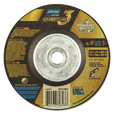Quantum3 SG CA Type 27 Grinding Wheel, 4-1/2 in dia, 1/4 in Thick, 5/8 in-11 Arbor, 20 Grit, Ceramic Alumina