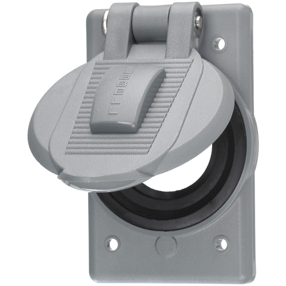 Wallplates and Boxes, Weatherproof Covers, 1-Gang, 1) 1.60" Opening, Standard Size, Gray Polycarbonate