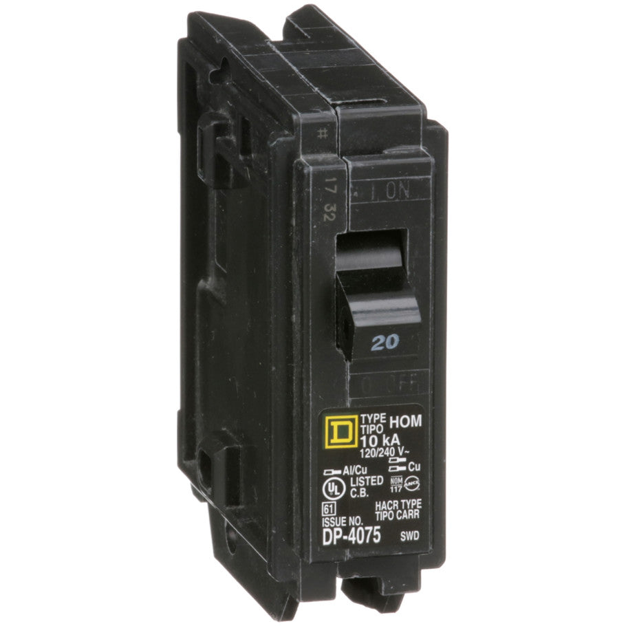 Homeline Circuit Breaker, Plug-In, 10kA, 120/240 Vac, 1-Pole, 20A