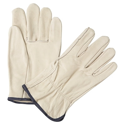 Quality Grain Cowhide Leather Driver Gloves, X-Large, Unlined, Natural, Shirred Elastic Back