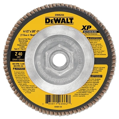 XP Extended Performance Flap Disc, 4-1/2 in dia, 40 Grit, 5/8 in-11 Arbor, 13300 RPM, T27