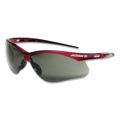 SG Series Safety Glasses, Smoke Poly Lens, Hardcoat Anti-Scratch, Red Poly Half-Frame