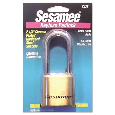 Sesamee Keyless Padlock, 5/16 in dia, 2-1/4 in L x 1 in W, Brass