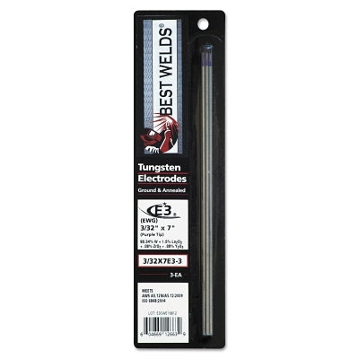 E3 Tungsten Electrode, 3/32 in dia x 7 in L, 3 PK