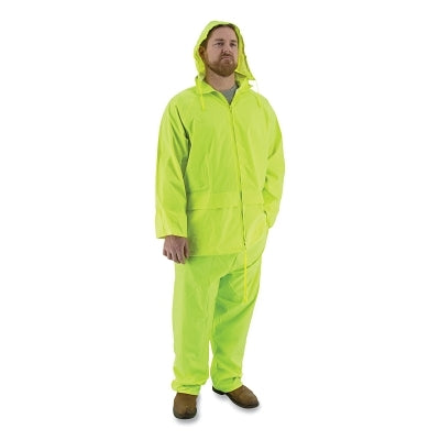 2-Piece Waterproof Rain Suit, Attached Hood, Polyester with PVC Coating, Bright Yellow, X-Large
