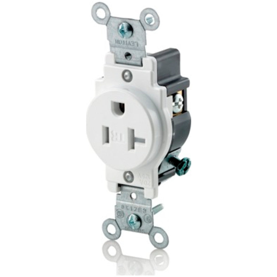 Single Straight Blade Receptacle, Tamper-Resistant, Narrow Body, Thermoplastic Nylon, 20A, 125V, 2P3W, White