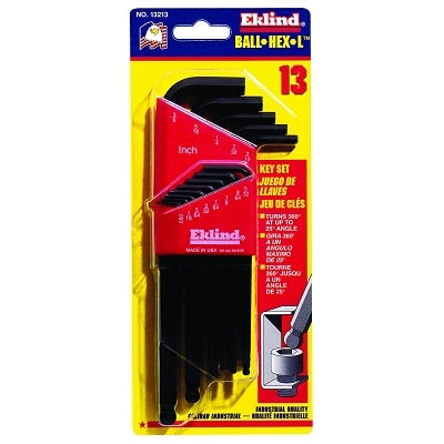 Ball-Hex-L Key Set, 13 per Holder, Hex Ball, Inch, Long Arm